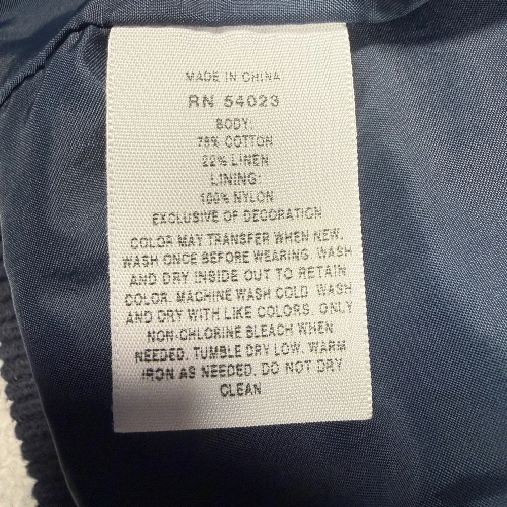 Gap 1969 Jacket Mens Large Blue Linen Cotton Blend Retro Bomber Lightweight‎